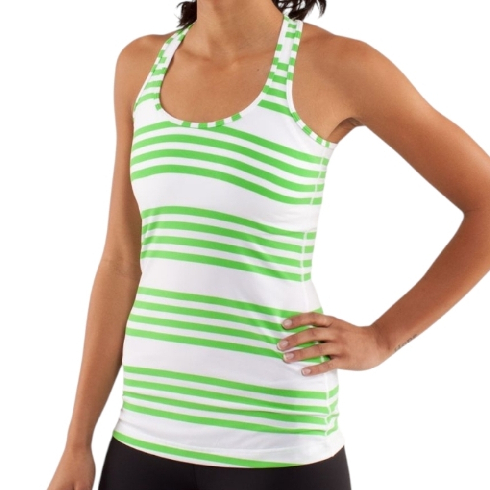 Lululemon Cool Racerback Tank Women 8 Green White Striped Y2K